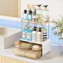 Delamu Bathroom Counter Organizer 2-Drawers 2-Tier Acrylic Makeup Organizer for Vanity Countertop, Skincare Perfume Storage, Easy Assembly, Ideal for Women, Bath Linen Sets, Amber