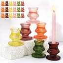 24 Pcs Glass Candlestick Holders Bulk 2.36" H Taper Candle Holders Thick Vintage Colorful Candlesticks Set for Table Centerpiece Wedding Party Birthday Dinner Table Festival Decoration