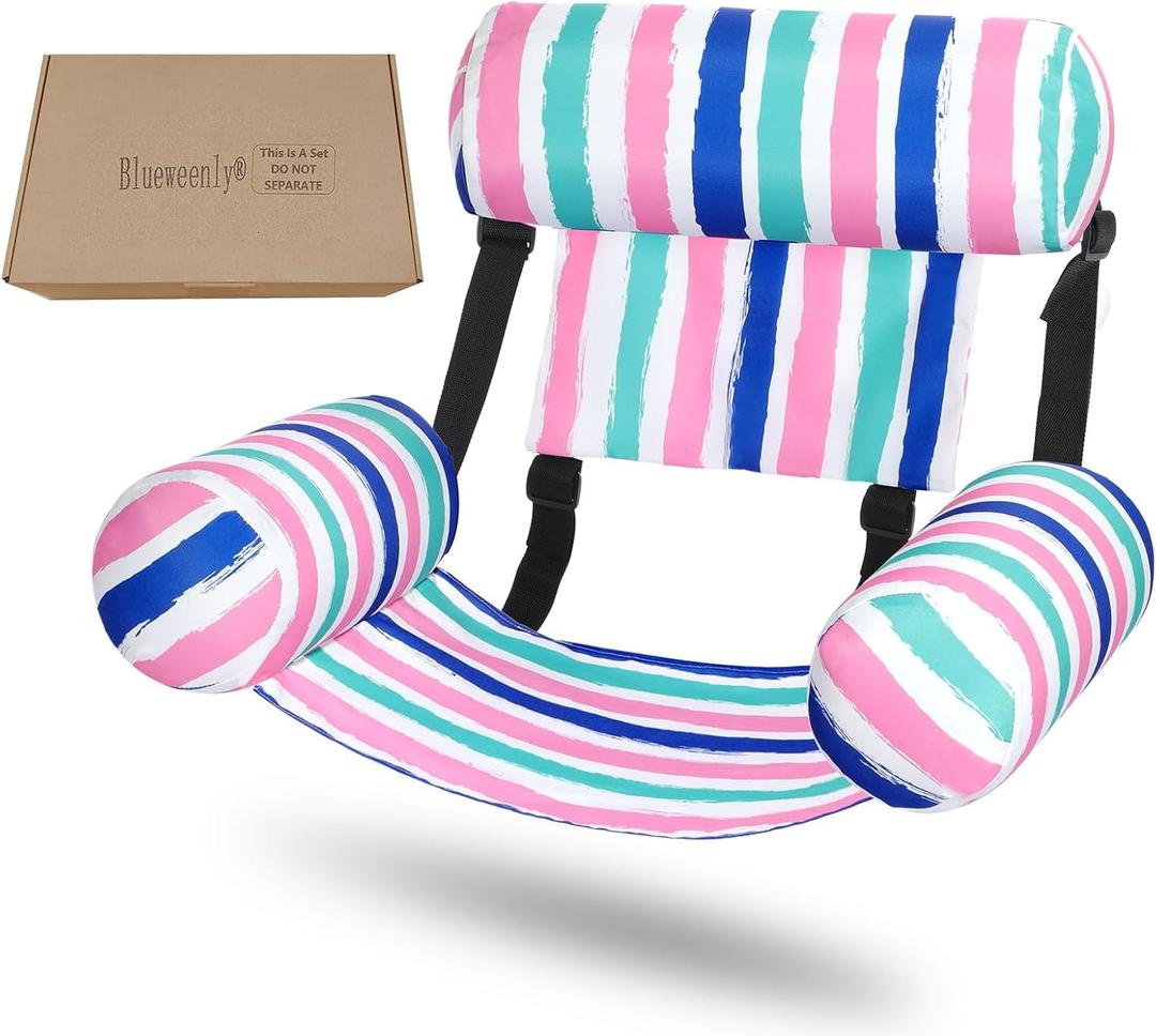 Pool Chair Float Adult Inflatable Floating Chair Fabric Covered Water Float Seats Adjustable Pool Hammock Blow up Swimming Noodle Lounge for Party Play Summer Water Fun