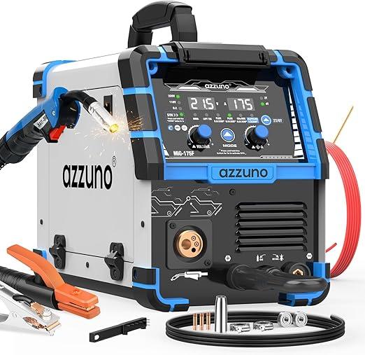 AZZUNO Single PULSE Aluminum MIG Welder Machine 175Amp, 110V 220V 5-in-1 Multiprocess Welding Machine with PULSE Aluminum MIG/Flux MIG/Gas MIG/Stick/Lift TIG Welding, Wire Feed Welder