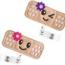 2Pcs Brown Nurse Badge Holder Reel,26 inch Retractable Cord,Cute Bandaid Badge Clip,ID Badge Holder with Alligator Clip,Badge Holders for Office and School Identification Badges and Supplie