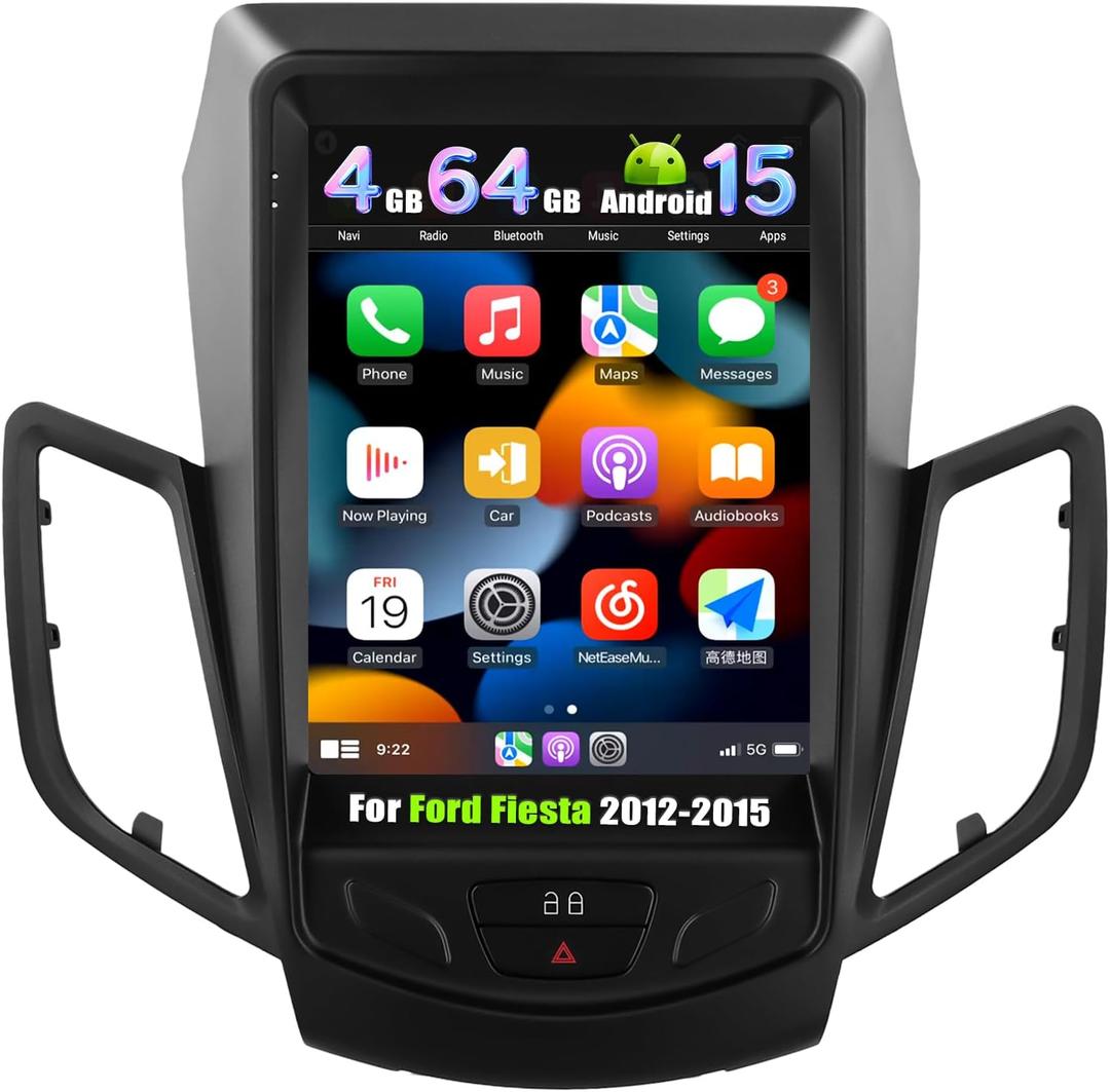 [4G+64G] Android 15 Car Stereo for Ford Fiesta 2012 2013 2014 2015 with Wireless CarPlay Android Auto,9.7" Touchscreen Car Radio with Mirror Link WiFi/GPS,Bluetooth,FM/RDS,SWC EQ+Backup Camera