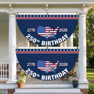 Fanfanwin 2 Pcs 6x3ft Large 250th Anniversary Bunting Flag Patriotic Star 1776-2026 Fan Flag 250th Birthday Design for Outdoor 4th of July Patriotic Independence Day Yard Home Decor