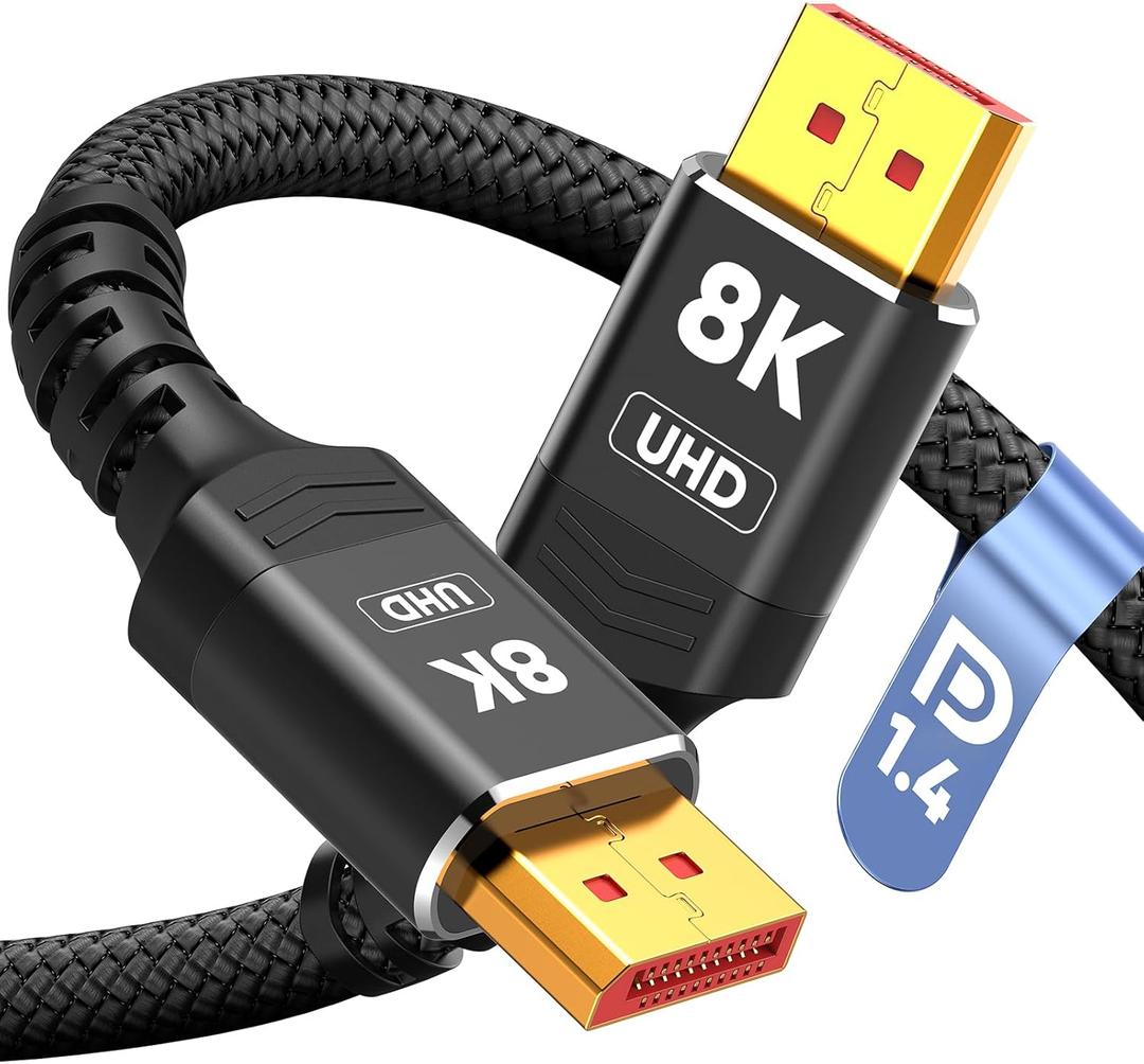 8K 4K DisplayPort Cable 1.4, 6.6FT DP Cord (VESA Certified, 8K@60Hz, 4K@144Hz, 2K@240Hz/165Hz), 32.4Gbps High Speed Display Port Cable for Gaming Monitor, HDR/FreeSync/G-Sync, Braided, Black