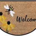 Bee Happy Door Mat Half Round Door Mat Outdoor Entrance,for Outside Entry 18x30 in Wear Resistant Semi Circle Floor Mats Area Rugs for Kitchen