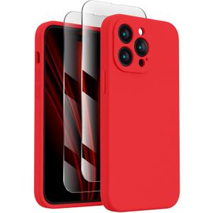 FireNova Designed for iPhone 14 Pro Max Case, Silicone Upgraded [Camera Protection] Case with [2 Screen Protectors], Soft Anti-Scratch Microfiber Lining Inside, 6.7 inch, Red