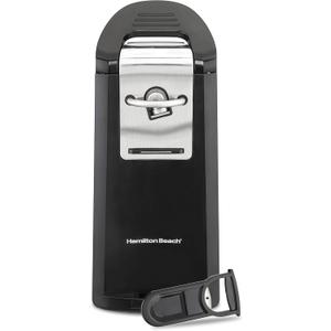 Hamilton Beach Smooth Touch Electric Automatic Can Opener Easy Push Down Lever, For All Standard-Size and Pop-Top, Extra Tall, With Bottle Opening Accessory and Built-In Knife Sharpener, Black