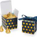 Navy Blue Gift Candy Box with Gold Dots Bulk 2x2x2 inches with Ribbon Party Favor Box for Birthday Graduation Party, Gold Dots,Pack of 50