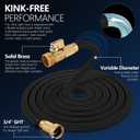 Flexible Garden Hose 50 FT, Ultra Lightweight Water Hoses 50FT w/10 Function Sprayer and 3/4" Brass Fittings, Kink-Free, Sturdy, Abrasion Resistant for Yard, Lawn, Outdoor and Gardening(Black)