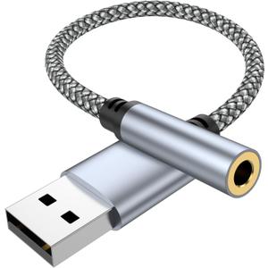 USB to 3.5mm Jack Audio Adapter, USB to Audio Aux Cable External Stereo Sound Card, USB-A to 3.5mm TRRS Female Headset for PS4/PS5/Headphone/Mac/Linux/Laptop/Desktops/Docking Station, 1Pack 4 inch