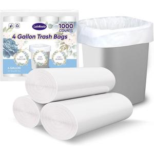 5 x LainNeala Small Trash Bags 4 Gallon, 1000 Count Small Garbage Bag Bathroom White Mini Trash Bag Trash Can Liners Unscented Garbage Bags for Bathroom Can
