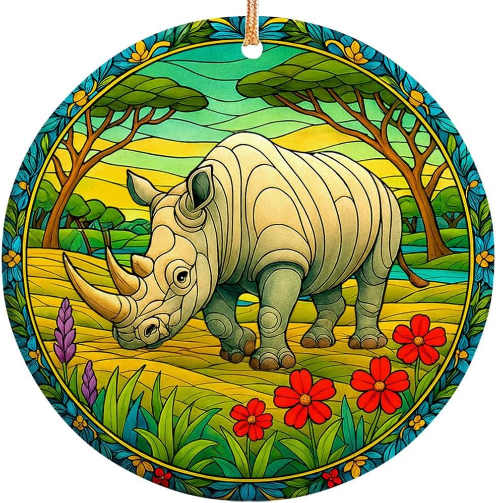 2025 Christmas Ornament Rhinoceros Ornament, Wildlife Safari Holiday Tree Decoration, Exotic Animal Keepsake Gift, Pack of 3