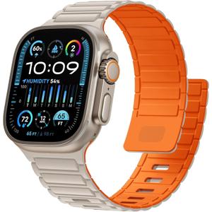 Magnetic Sport Band for Apple Watch Ultra/2/3 Band 49mm 45mm 46mm 44mm 42mm 41mm 40mm 38mm for Apple Watch Bands for Men,Silicone Link Loop Wristband Strap iWatch Series 11 10 9 8 7 6 5 4 3 se 2nd 3nd (02-starlight orange)