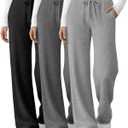 3 Pack Women's Ribbed Knit Lounge Pants Comfy Wide Leg Slacks with Pockets Loose Yoga Sweatpants Casual Joggers XXL
