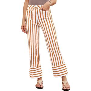 luvamia Striped Jeans for Women Wide Leg High Waisted Trendy Patch Pockets Stretchy Denim Pants Casual Trouser Jeans (Orange, L)