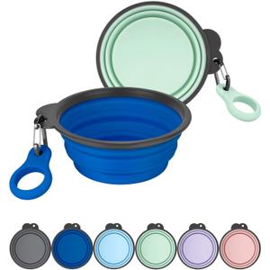 Aonkey Collapsible Dog Bowls with Bottle Carrier, 2 Pack Travel Dog Water Bowl Upgraded Carabiner, One-Piece Molded Rim No Fall Off or Crack, Foldable Silicone Portable for Pets Walking Hiking 37oz (2. Navy Blue & Sprout Green)