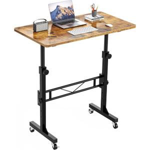 Standing Desk, 32 Inch Portable Small Desk Adjustable Height, Rustic | Rolling Home Office Desks with Wheels, Sit Stand Desk for Bedroom Walking Pad Home Office Small Space