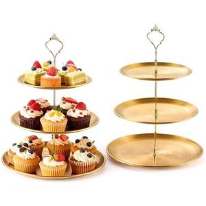 Voittozege 2 Pack Gold Dessert Tiered Tray Stands,Stainless Steel Gold Tiered Dessert Stand, 3 Tiered Golds Cupcake Stand for Christmas Birthday Party Wedding Desserts Table Decorations
