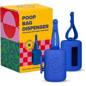Dog Poop Bag Dispenser with 15 14" Bags Capacity  Blue Silicone Dog Poop Bag Holder for Leash | Durable, Portable & Refillable Waste Bag Case | Only Fits Waste Happy bags