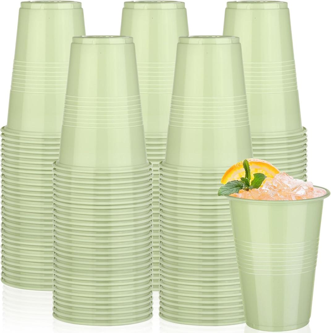 Kochorie 50 Pack Disposable Plastic Cups 16 Oz Solid Color Drinking Cups Party Supplies Strong and Sturdy Drinkware Cup For Birthday, Wedding, Baby Shower, Gender Reveal Party & Daily Use, Sage Green, Small