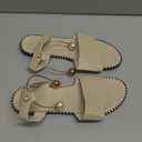 OYOANGLE Women's Pearl Decor Clear Straps Open Toe Flat Sandals Leather Outdoor Beach Sandals (8.5, Beige)