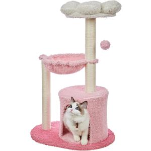 GRANNY SAYS Pink Cat Trees, 35 Inches Cat Tower for Indoor Cats, Cozy Condo, Natural Sisal Cat Scratching Post, Comfy Cat Hammock and Dangling Ball, Medium (Cloud-White)