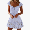 Womens Summer Ruffle Sleeve Sweetheart Neckline Printing Dress Mini Dresses Size Small