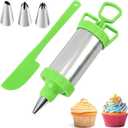 Cake Decorating Kit, Stainless Steel Icing Piping Kit with 4 Piping Tips, Cupcake Decorating Frosting Piping Kit Dessert Decorating Injector Pastry Icing Gun Baking Cookie Decorating Supplies