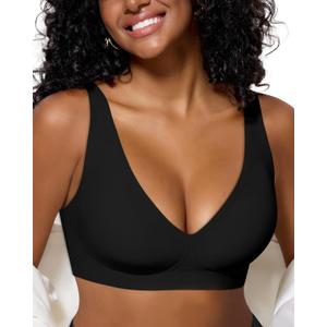 As Fairy Bras for Women Deep V Seamless Wireless Support Lift No Underwire Plunge Bralettes Full Coverage Push Up Bra (42DD, Black)