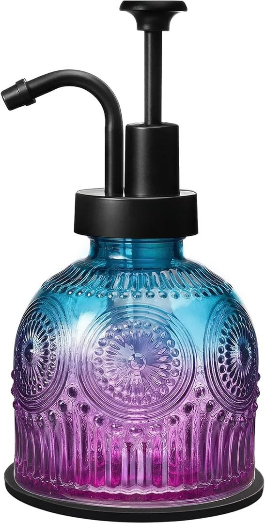 SheeChung 8Oz Vintage Glass Soap Dispenser Bathroom, Kitchen Dish Soap Dispenser with Pump, Refillable Hand Soap Dispenser, Antique Liquid Lotion Bottle, Farmhouse Decor (Purple Blue-Black Pump, 1 Pc)