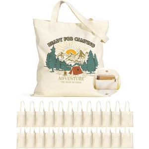 Lzerking Canvas Tote Bag Bulk with Pocket and Magnetic Snaps Buttons, 24 Pack 13x15 Inches Sublimation Tote Bags for DIY, Promotion, Advertising, Activity, Gift