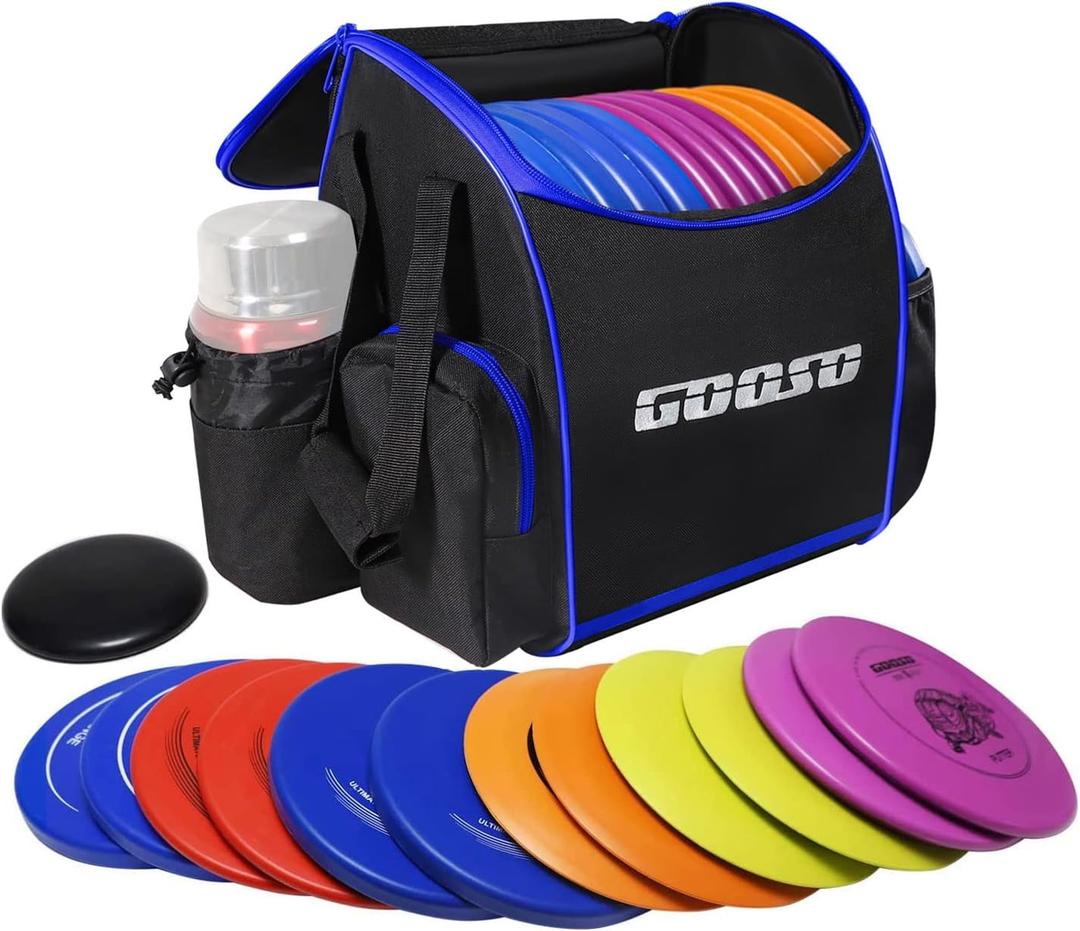 Disc Golf Set with Bag - 12 PCS Flying Disc Golf Discs for Beginner with Putter, Midrange, Driver | Portable Disc Golf Backpack Holds 28+ Discs Free Stand Bag Design for Convenient Use (Blue)