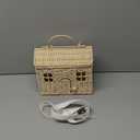 Wettarn Handmade Rattan Doll House Rattan House Shape Shoulder Bag Wicker Basket with Lid for Doll Toys Storage Basket Small Dollhouses Cute Woven Handcrafted Artwork Gift(Wood Color)