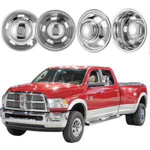 4pcs 17 Protective Polished Stainless Steel Dually Wheel Simulators, Waterproof Replacements Bolt On Wheel Cover Removable Centre Cap,8 Lug Hubcap Fit for 03-18 Dodge Ram 3500 W/Install Tool
