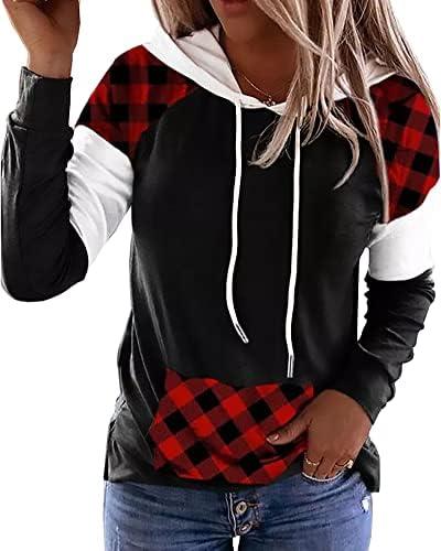 LLHXRUI Merry Christmas Buffalo Plaid Tree Striped Splicing Hoodie Shirt Blouse for Women Christmas Color Block T Shirt Top XL