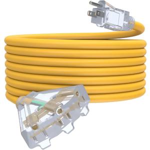 25Ft 12/3 Outdoor Extension Cord with 3-Outlets, Heavy Duty 12 Gauge 3 Prong Extension Cord Waterproof with Lighted end, 15A 12AWG 1875W SJTW, ETL Listed - Great for Garage, Garden and Home, Yellow