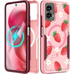 for Moto G 5G 2024 Case - Compatible with MagSafe Women Girls Cute Magnetic Protective Phone Cover Girly Kawaii Strawberry Heavy Duty Shockproof Design for Motorola Moto G 5G 2024 Cases