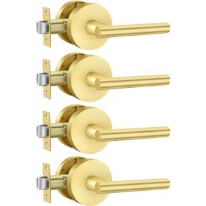 Haidms 4 Packs Passage Lever Door Handles Gold Door Levers, Heavy Duty Closet Door Handle for Passage Hall and Closet Door Handles Lock, Left/Right Handing
