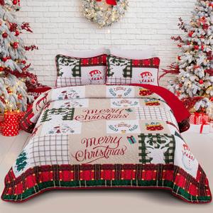 Christmas Quilt Set Queen,Christmas Tree Snowman Pattern Bedspread Bedding Set Reindeer Quilted Coverlet Set with 2 Pillowcases Queen(90"x90")
