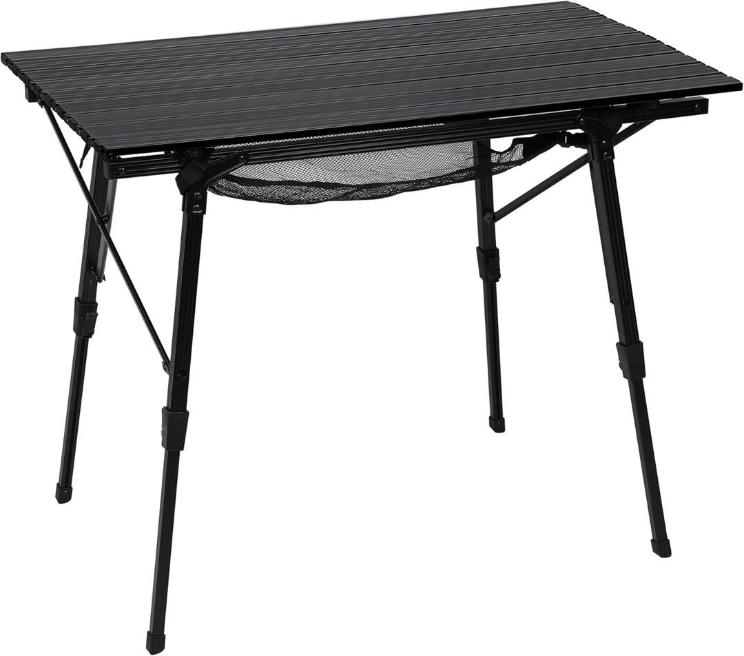 Portal Camping Table Foldable Portable with Adjustable Legs, Aluminum Folding Table Roll Up Table with Carrying Bag for Outdoor, Beach, Picnic, Backyards, BBQ and Party, Black (Large-35.4"L x 20.9"W)