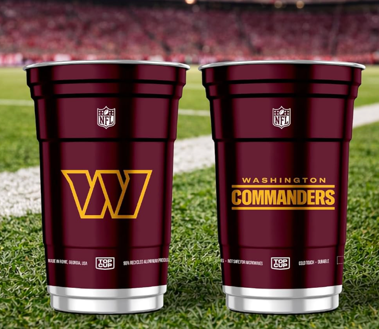 Top Cup NFL Washington Commanders 20 oz Reusable Aluminum Cups 2 Count | Officially Licensed, Durable, Reusable & Recyclable, Made in USA