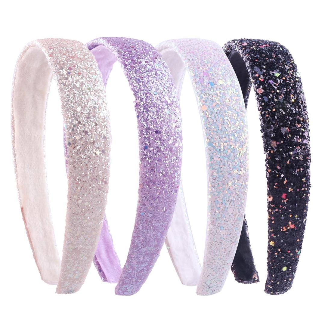 Glitter Headbands for Girls Wide Sparkly Headbands for Little Girl Hair Accessories Thick Bling Hairband for Children (Sparkle-Basic)