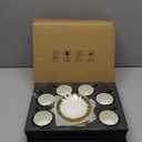 Coffee Cup Set of 6 with Saucers, 3.5 OZ Ceramic Espresso Cups Set, Gold Trim Turkish Coffee Cup Gift for Cappuccino, Latte, Cafe Mocha and Tea, Dishwasher & Microwave Safe(Gold Rim)