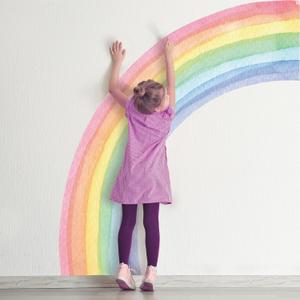 56"x64" Extra Large Rainbow Wall Stickers - Precut Vibrant Half Watercolor Decals, Eco-Friendly Water-Activated Gummed Art for Girls Nursery, Kids Bedroom, Living Room Decor