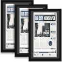 DoubleFill 3 Pcs 11x22 in Newspaper Frame with Mat Assorted Media Article Cover Frame with Hanging Hardware 14x24 in Newspaper Display Poster Frame for Wall Decoration (Black Mat)