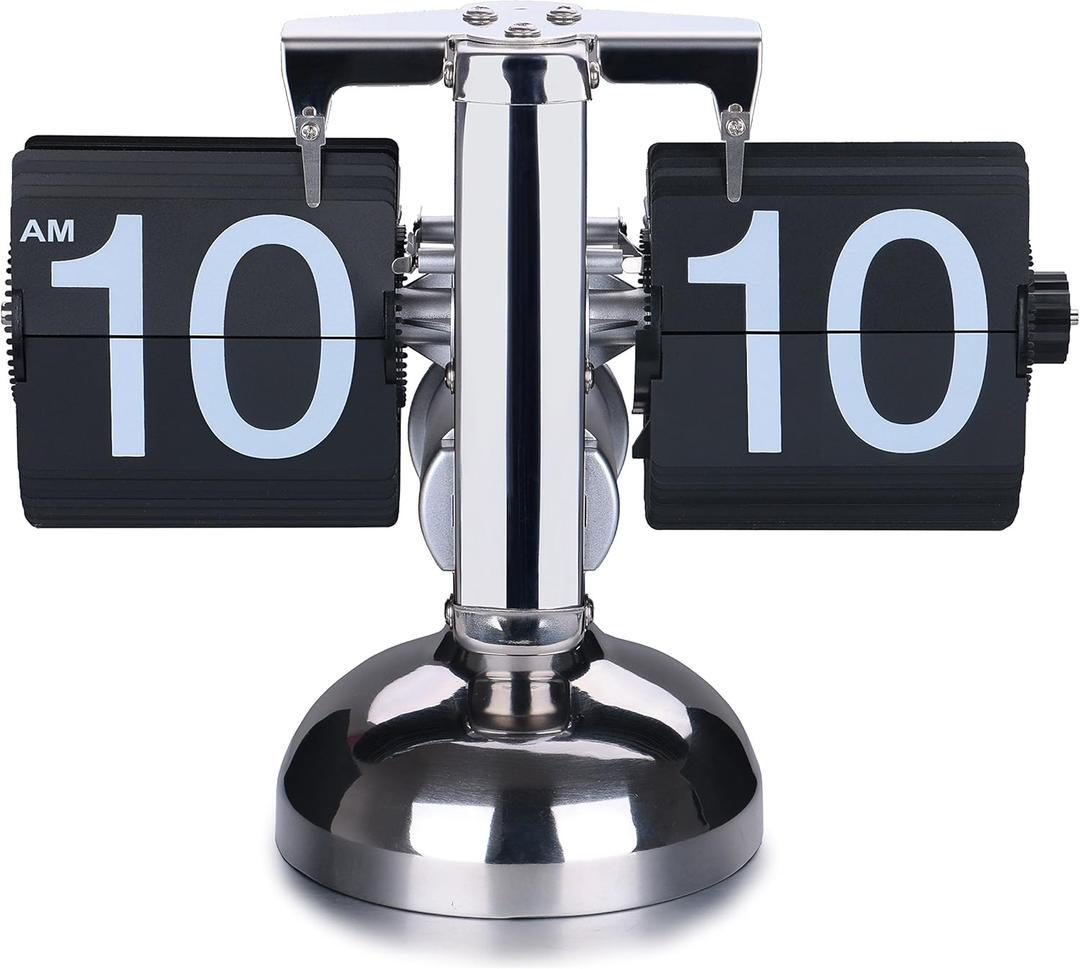 WoneNice Auto Flip Clock, Battery Powered Retro Desk Clock with Large Numbers for Office Bedroom Kitchen School Hotel Caf - Black