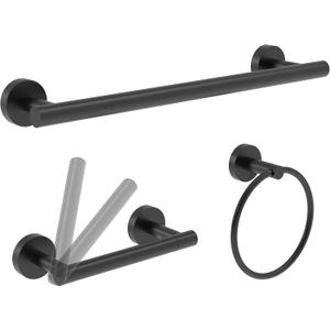 3pc Bathroom Hardware Set with Matte Black Toilet Paper Holder, Towel Ring, Towel Bar SUS304 Stainless Steel Toilet Paper Roll Holder Wall Mount, Bathroom Towel Holder, Towel Rack Set
