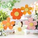 Threehoney Spring Wooden Flowers Table Decor Wood Daisy Tabletop Centerpieces Art Floral Tiered Tray Decor Rustic Farmhouse Floral Sign for Home Desk Shelf Office Decoration Mother's Day Gift(Orange)