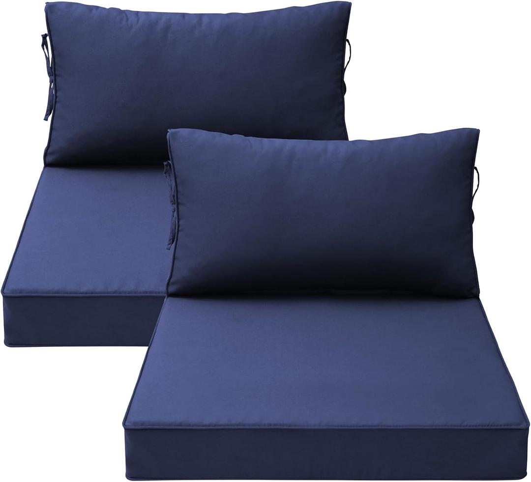 Outdoor Chair Cushions for Patio Furniture, Waterproof Sectional Cushions Replacement Set of 2, 25.6 x 25.6 Inch Cushion and Backrest Pillow with Removable Cover for Sofa Deep Seat Wicker Couch