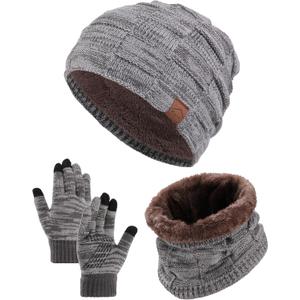 AWAYTR Kids Winter Hat Gloves Scraf Sets, Beanie for Boys Girls Toch Scree Gloves Neck Warmer for Toddler (Gray)